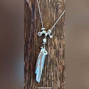 Nancy Kraskin “Angel Wing” Mother of Pearl 14k Necklace with spark stone